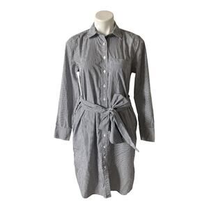 J. Crew Tie Waist Shirt Dress Long Sleeve Blue White Stripe Size 4